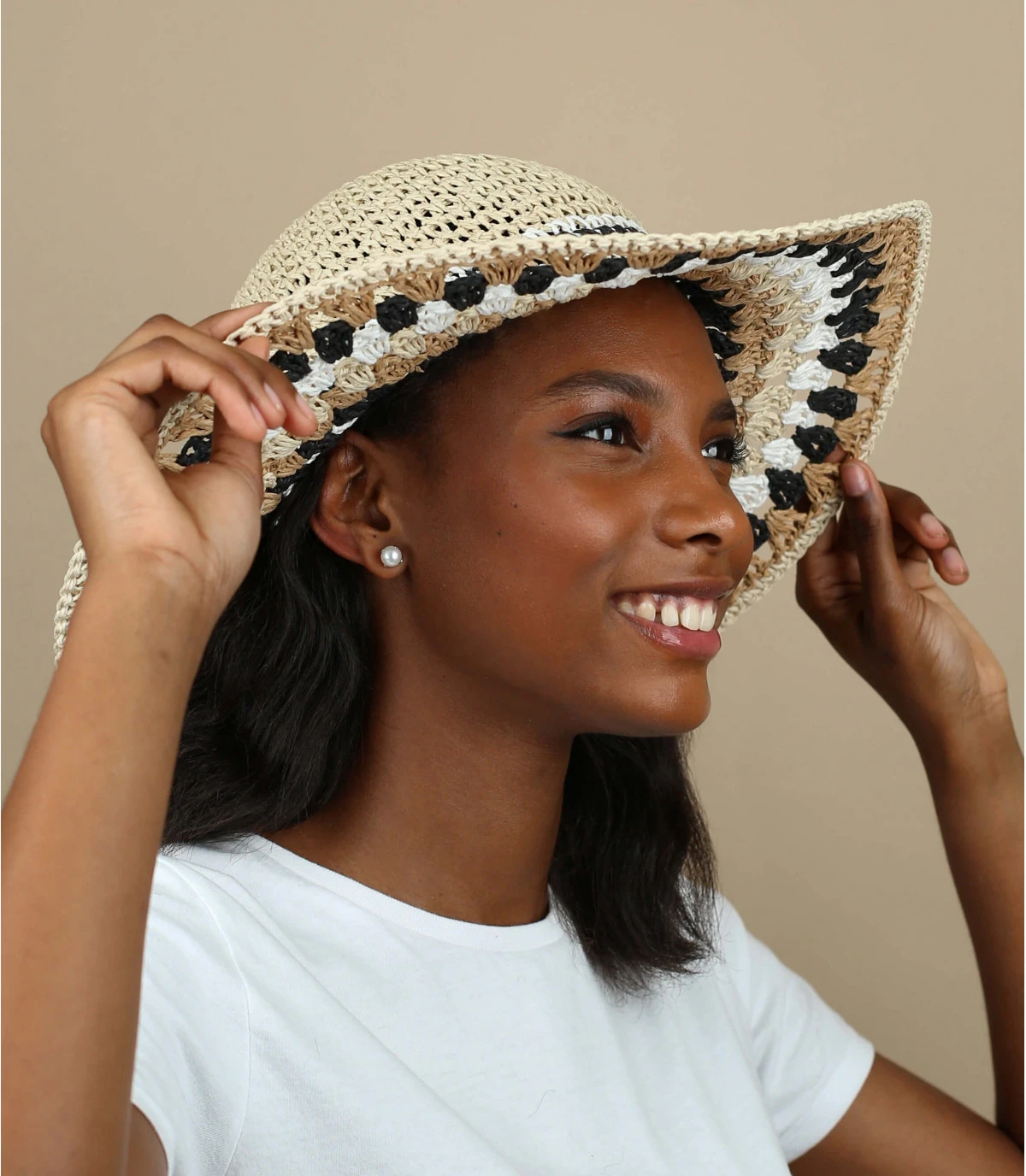 Floppy Multicolor linen white black Seeberger Floppy Multicolor Linen White Black -Célèbre Chapeaux Magasin floppy multicolor linen white black